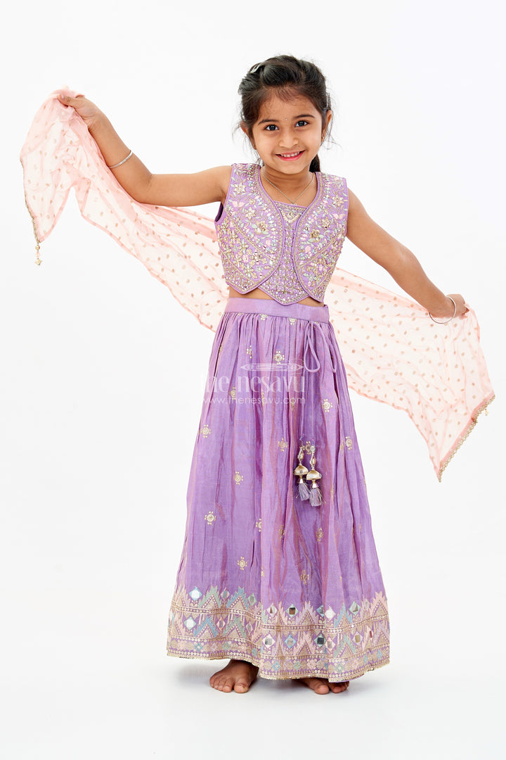 The Nesavu Girls Lehenga Choli Girls Party Wear Lehenga Choli in Purple with Heavy Embroidery and Matching Dupatta Nesavu 16 (1Y) / Purple GL567A-16 Nesavu Girls Purple Embroidered Party Wear Lehenga Choli Designer Dupatta