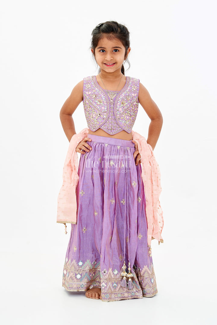 The Nesavu Girls Lehenga Choli Girls Party Wear Lehenga Choli in Purple with Heavy Embroidery and Matching Dupatta Nesavu Nesavu Girls Purple Embroidered Party Wear Lehenga Choli Designer Dupatta