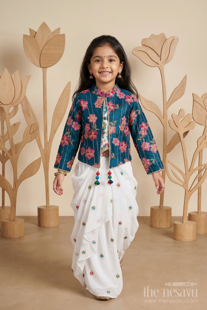 The Nesavu Girls Fancy Lehenga Girls Party Wear Lehenga for Reception and Festive Events Nesavu 26 (6Y) / Blue / Georgette GL872B-26 Nesavu Girls Party Wear Georgette Lehenga With Embroidered Jacket For Receptions And Festive Gatherings