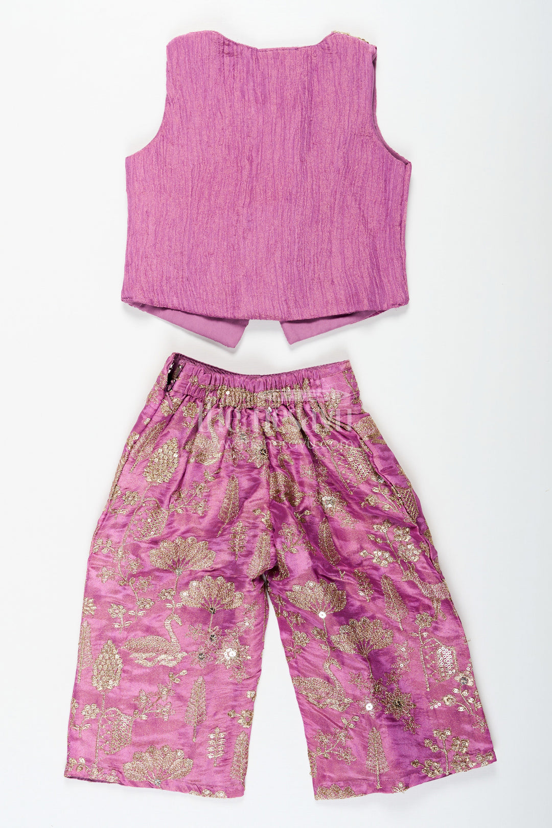 The Nesavu Girls Sharara / Plazo Set Girls Party Wear Sharara with Crop Top in Blended Silk Featuring Zari Thread Embroidery and Sequins Nesavu Nesavu Girls Party Wear Sharara Crop Top Set in Blended Silk with Zari and Sequin Embroidery