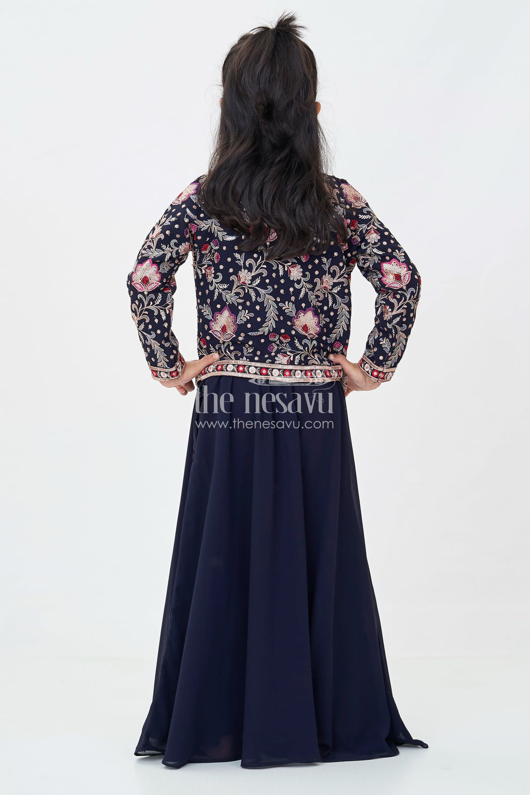 Girls Western Party Wear Georgette Dress Embroidered Jacket Palazzo Pants | The Nesavu The Nesavu Girls Western Party Wear Georgette Dress Embroidered Jacket Palazzo Pants | The Nesavu The Nesavu