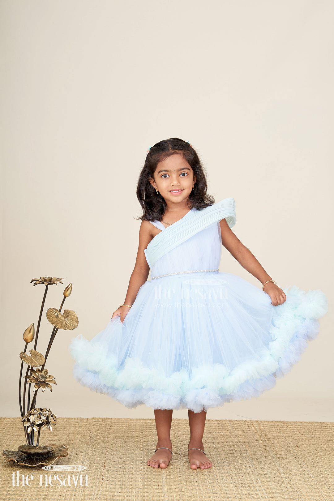 The Nesavu Girls Tutu Frock Girls pastel blue tutu frock for birthdays and party photoshoots Nesavu 16 (1Y) / Blue PF253B-16 Nesavu pastel blue tutu frock girls ruffles one-shoulder design  perfect birthdays