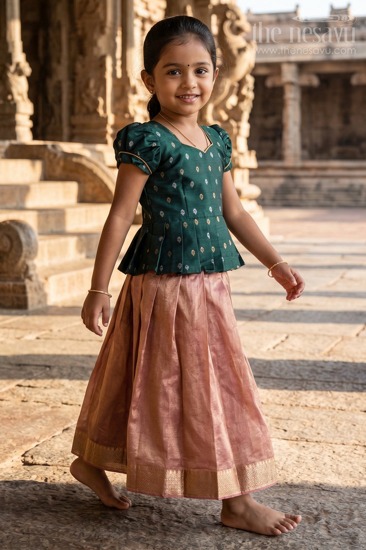 The Nesavu Pattu Pavadai Girls Pattu Pavadai for Festive Functions and Temple Celebrations Nesavu 18 (2Y) / Green / Semi Banarasi GPP384A-18 Nesavu Girls Pattu Pavadai For Festive Functions And Temple Celebrations With Semi Banaras Art Silk Design