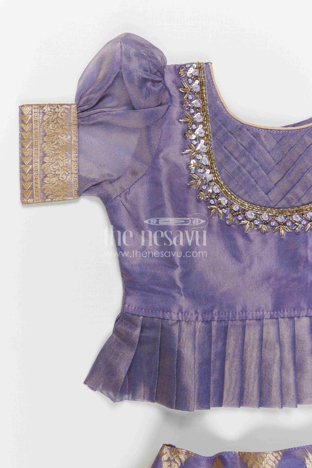 The Nesavu Pattu Pavadai Girls Pattu Pavadai for Festive Occasions and Family Functions Nesavu Nesavu Girls Pattu Pavadai For Festive Occasions With Blend Silk And Tissue Skirt Traditional Design