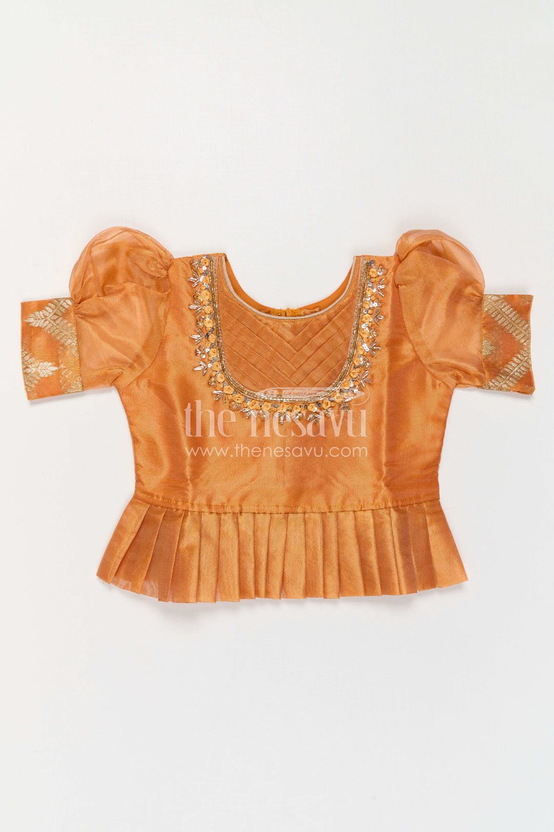 The Nesavu Pattu Pavadai Girls Pattu Pavadai for Festive Occasions and Traditional Celebrations Nesavu Nesavu Girls Pattu Pavadai In Peach Silk Blend With Tissue Skirt For Festive Occasions And Weddings