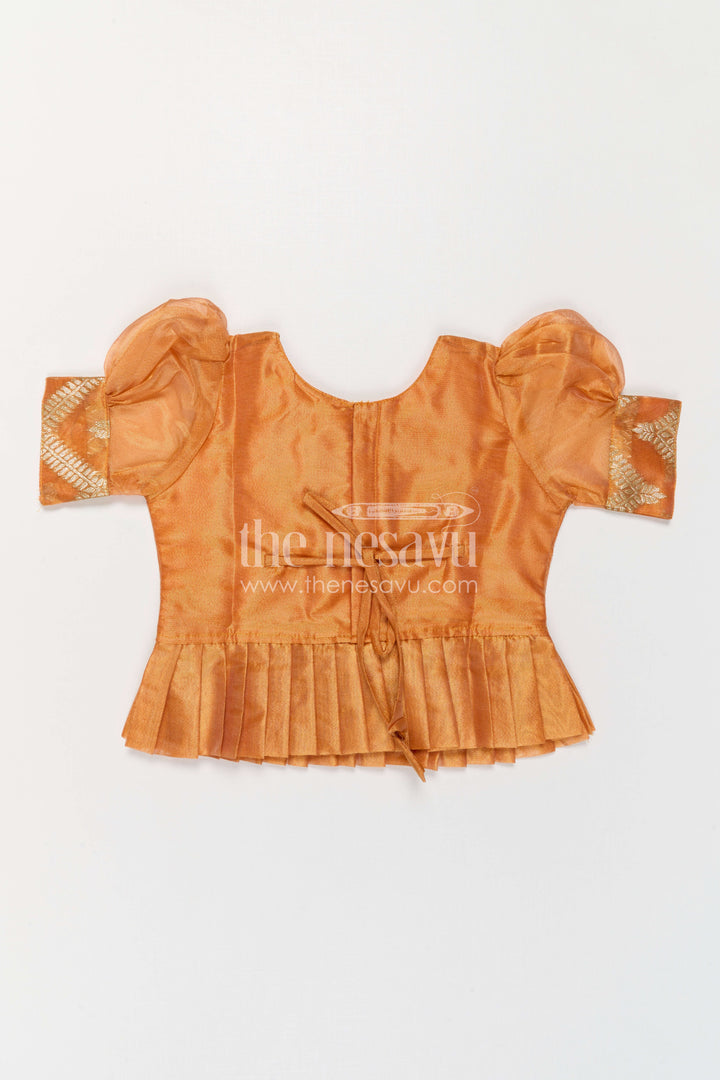 The Nesavu Pattu Pavadai Girls Pattu Pavadai for Festive Occasions and Traditional Celebrations Nesavu Nesavu Girls Pattu Pavadai In Peach Silk Blend With Tissue Skirt For Festive Occasions And Weddings