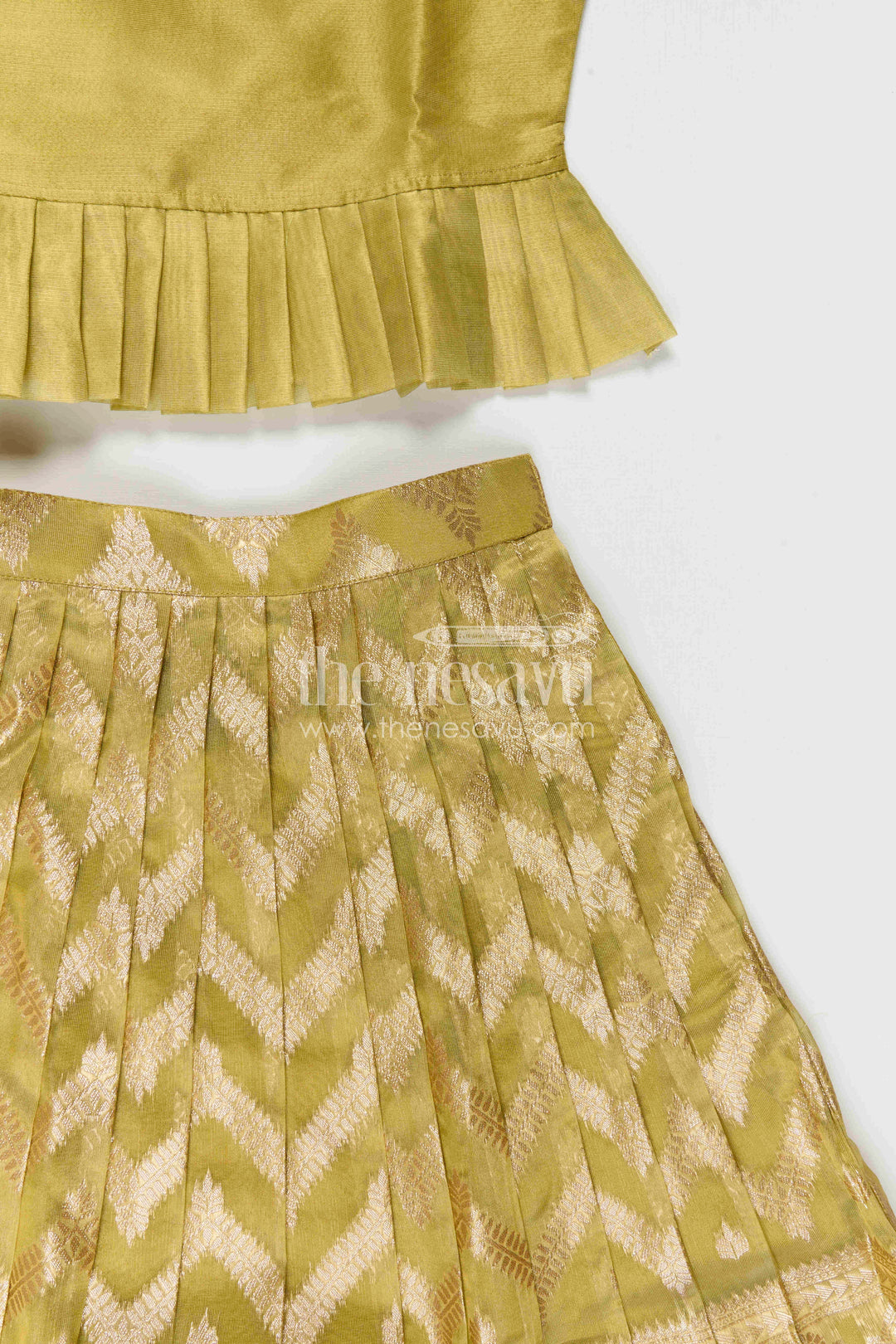 The Nesavu Pattu Pavadai Girls Pattu Pavadai for Festive Occasions and Traditional Functions Nesavu Nesavu Girls Pattu Pavadai Set In Blend Silk With Tissue Skirt For Festive Occasions And Traditional Functions