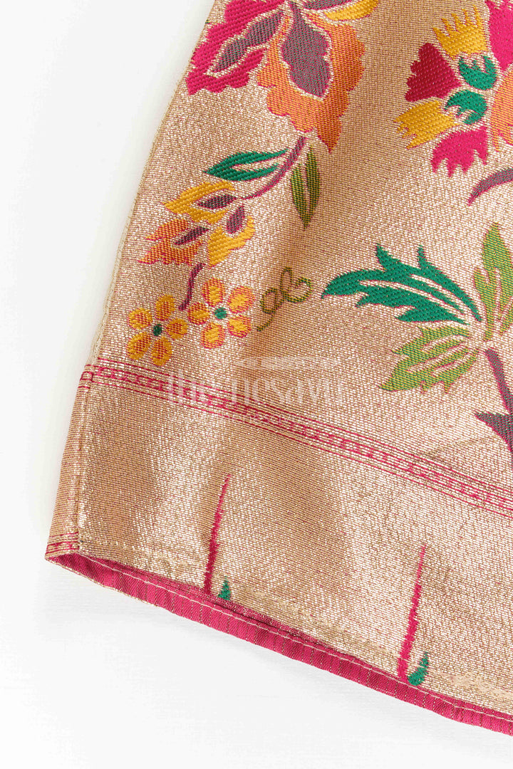 The Nesavu Pattu Pavadai Girls Pattu Pavadai for Traditional Festivals and Temple Visits Nesavu Nesavu Girls Pattu Pavadai For Festivals And Temple Visits With Blend Silk And Tissue Bottom Design