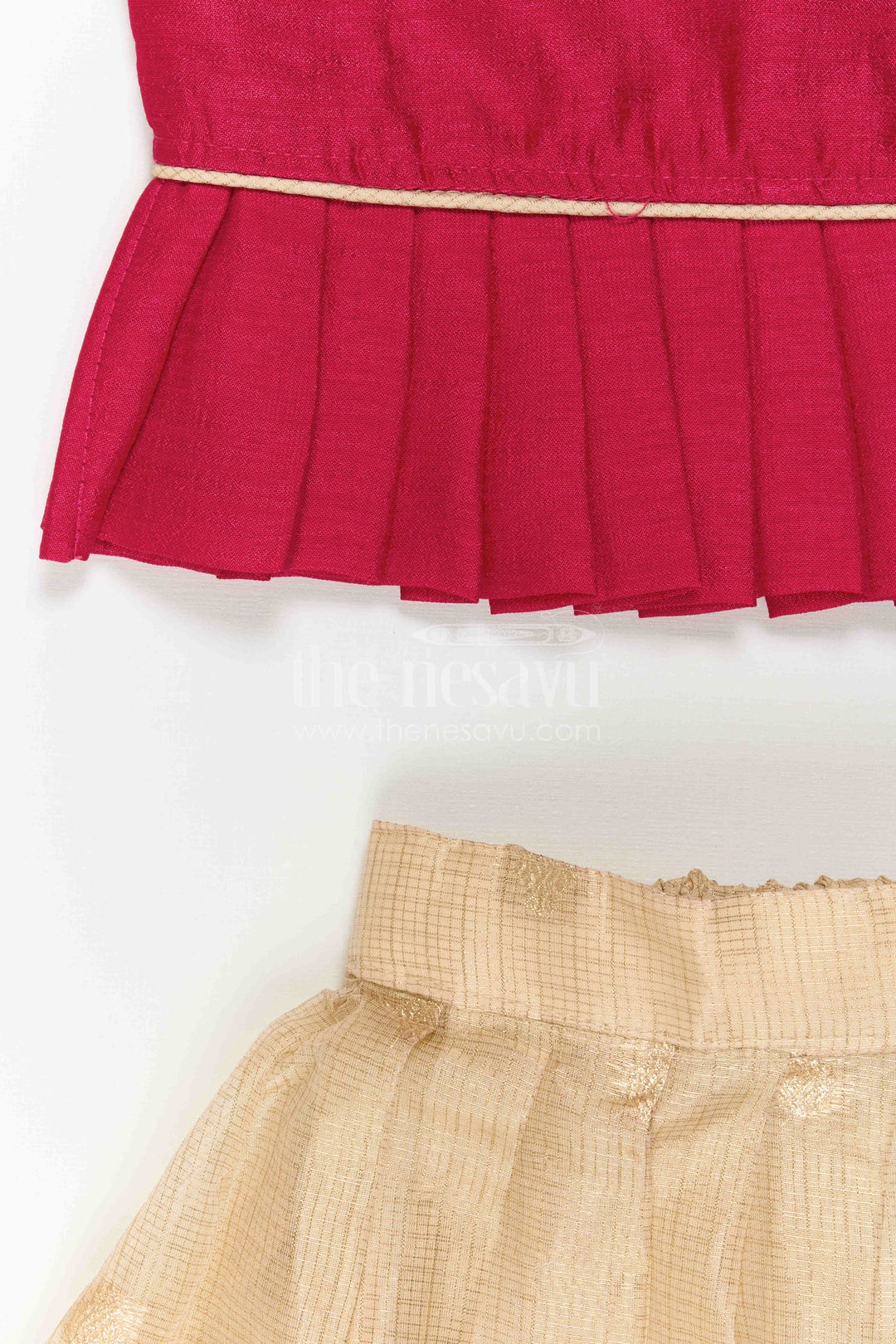 The Nesavu Pattu Pavadai Girls Pattu Pavadai for Traditional Festivals and Temple Visits Nesavu Nesavu Girls Pattu Pavadai For Festivals And Temple Visits With Blend Silk And Tissue Bottom Design