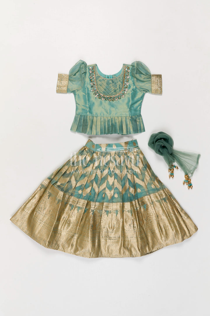 The Nesavu Pattu Pavadai Girls Pattu Pavadai for Weddings and Festive Celebrations Nesavu Nesavu Girls Pattu Pavadai For Weddings With Blend Silk And Tissue Bottom Traditional Festive Outfit