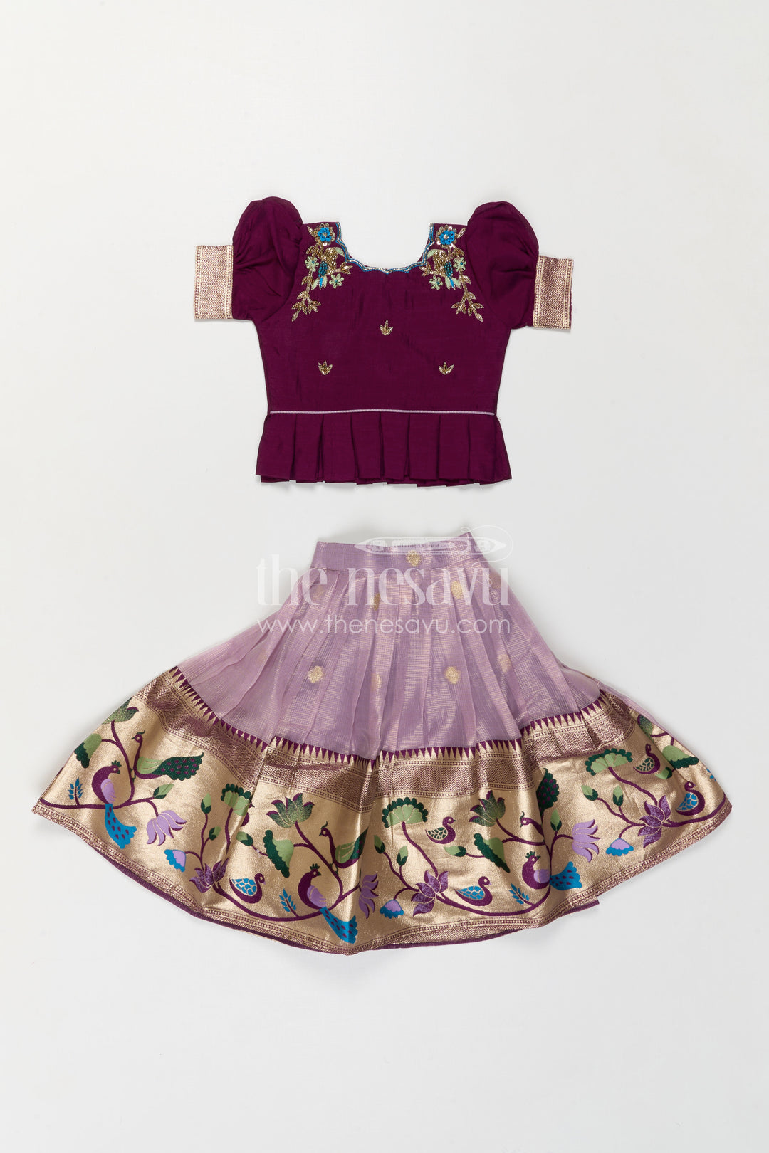 The Nesavu Pattu Pavadai Girls Pattu Pavadai for Weddings and Traditional Celebrations Nesavu Nesavu Girls Pattu Pavadai For Weddings With Blend Silk And Tissue Bottom Festive Traditional Design