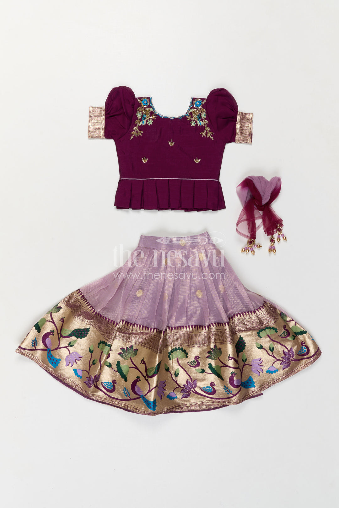 The Nesavu Pattu Pavadai Girls Pattu Pavadai for Weddings and Traditional Celebrations Nesavu Nesavu Girls Pattu Pavadai For Weddings With Blend Silk And Tissue Bottom Festive Traditional Design