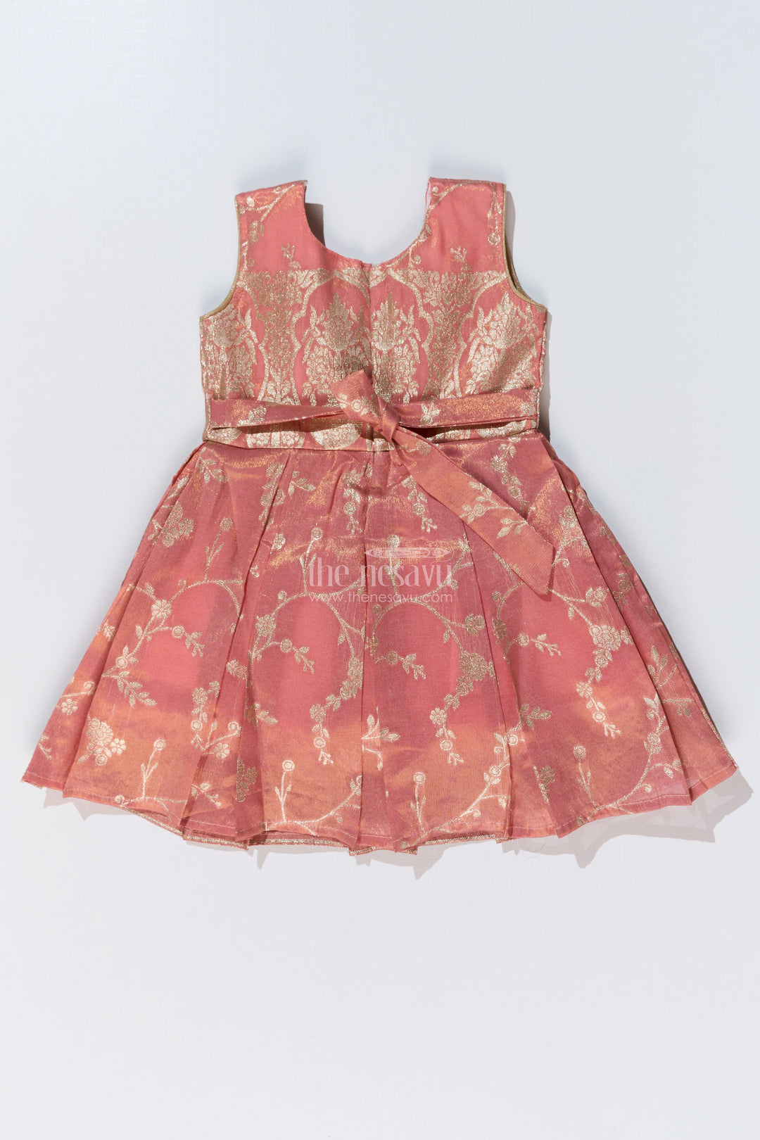 The Nesavu Silk Party Frock Girls Peach Color Frock in Silk with Embroidery and Pleated Skirt for Traditional Wear Nesavu Nesavu Girls Peach Color Silk Frock Embroidery Pleated Skirt Festive Wear