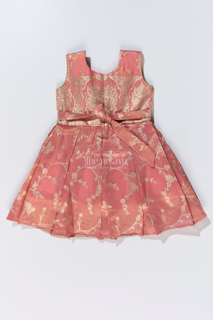 The Nesavu Silk Party Frock Girls Peach Color Frock in Silk with Embroidery and Pleated Skirt for Traditional Wear Nesavu Nesavu Girls Peach Color Silk Frock Embroidery Pleated Skirt Festive Wear