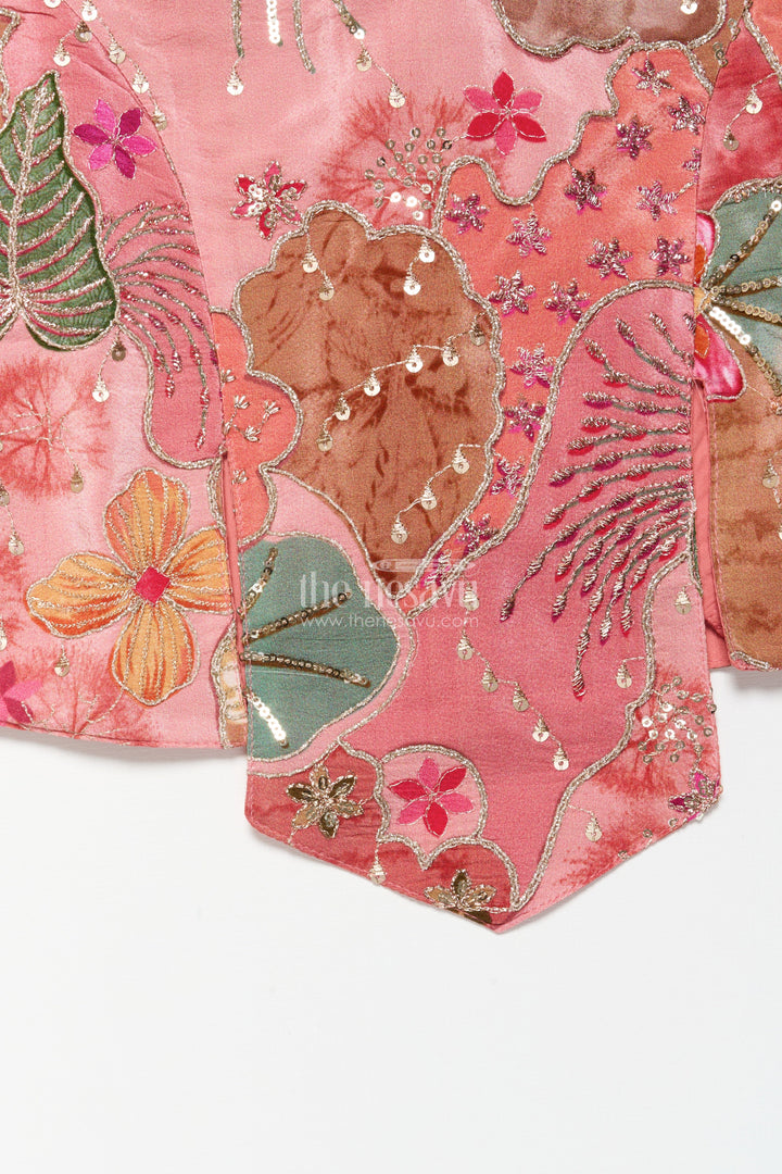 The Nesavu Girls Sharara / Plazo Set Girls Peach Palazzo Set with Embroidered Blouse for Ethnic Celebrations Nesavu Nesavu girls peach organza palazzo set heavy embroidery festive occasions