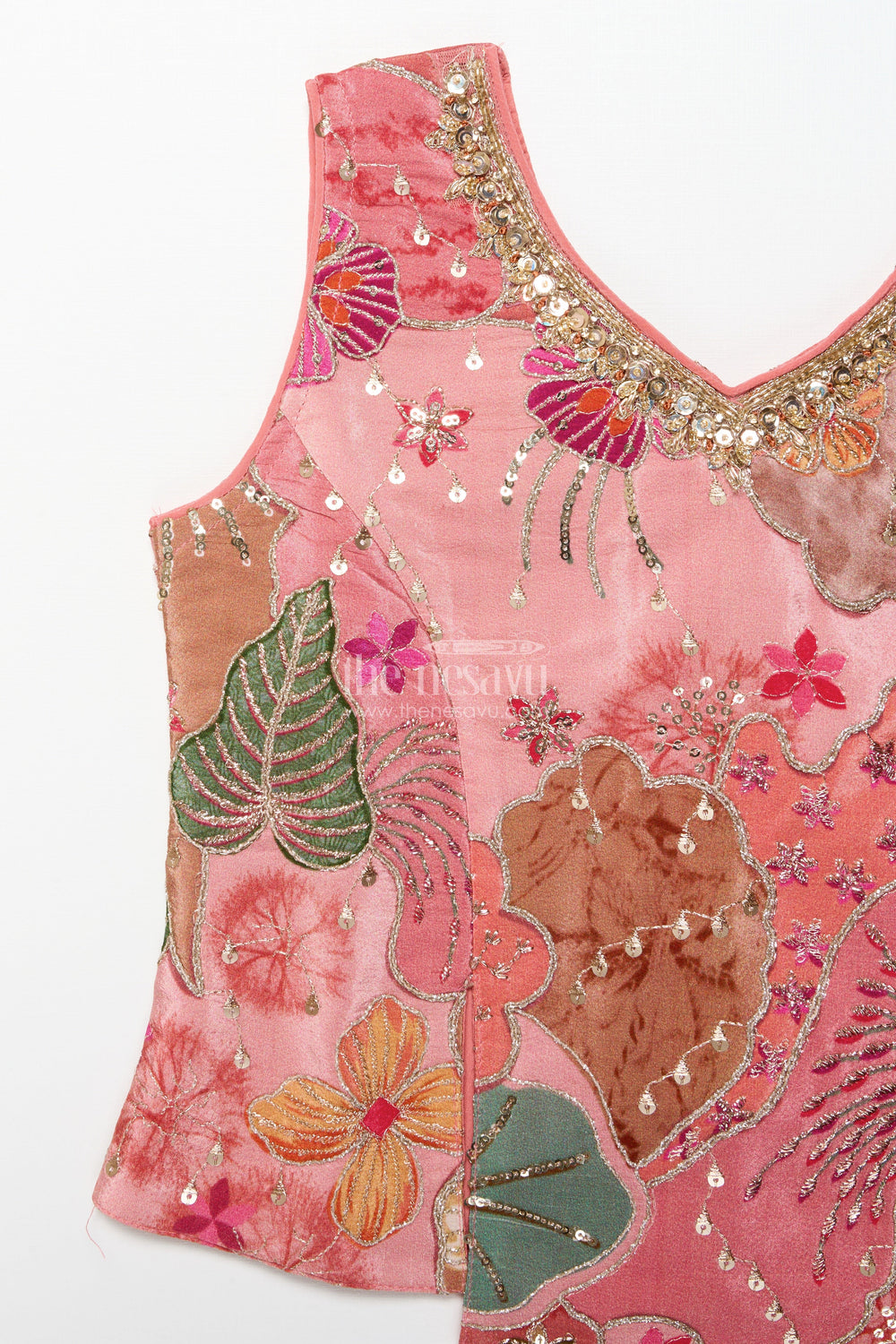 The Nesavu Girls Sharara / Plazo Set Girls Peach Palazzo Set with Embroidered Blouse for Ethnic Celebrations Nesavu Nesavu girls peach organza palazzo set heavy embroidery festive occasions
