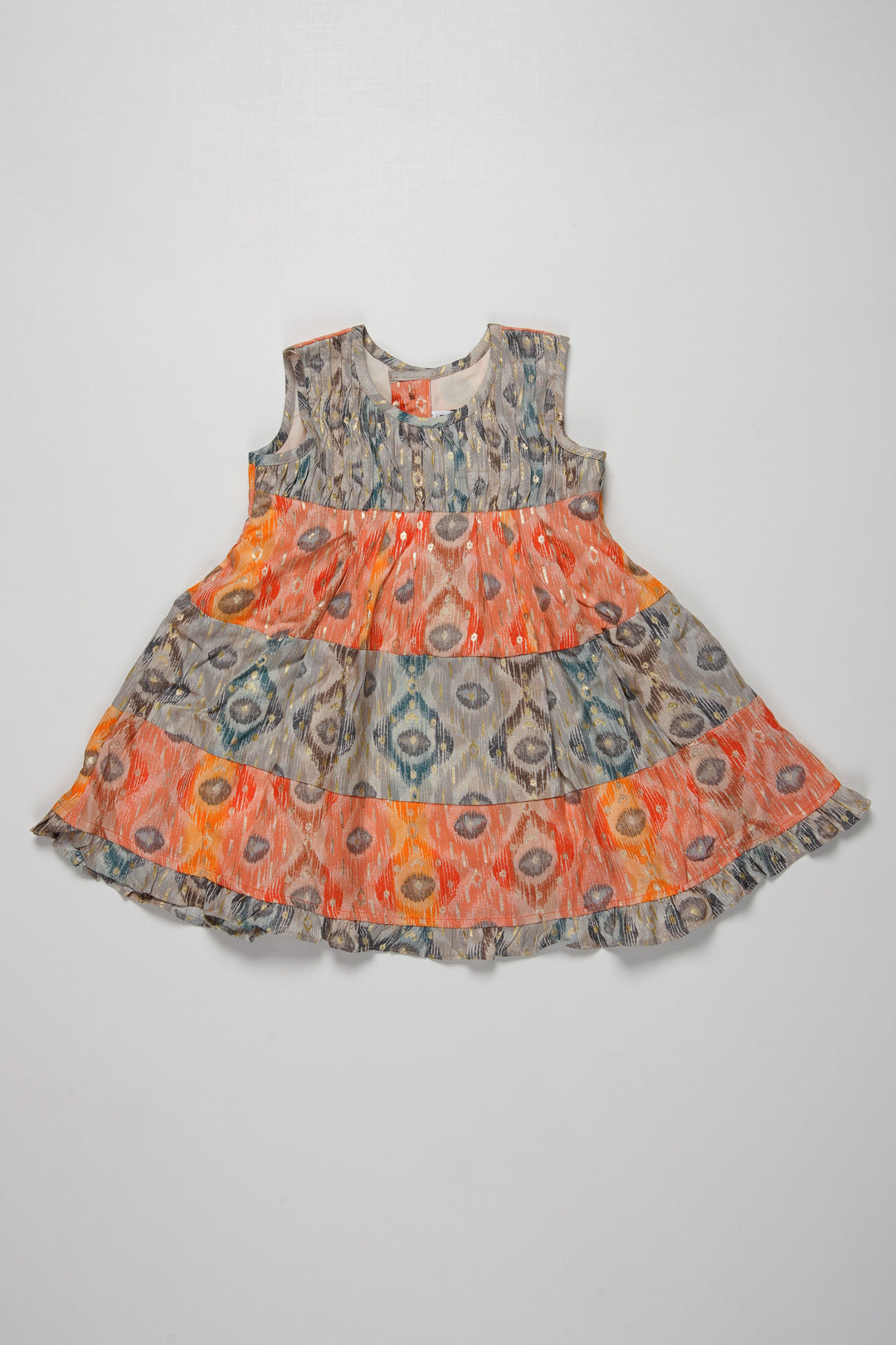 The Nesavu Girls Cotton Frock Girls Peacock Feather Print Cotton Frock - A Summer Delight Nesavu 16 (1Y) / Orange / Rayon GFC1311B-16 Colorful Girls Peacock Print Summer Frock | Comfortable   Trendy | The Nesavu