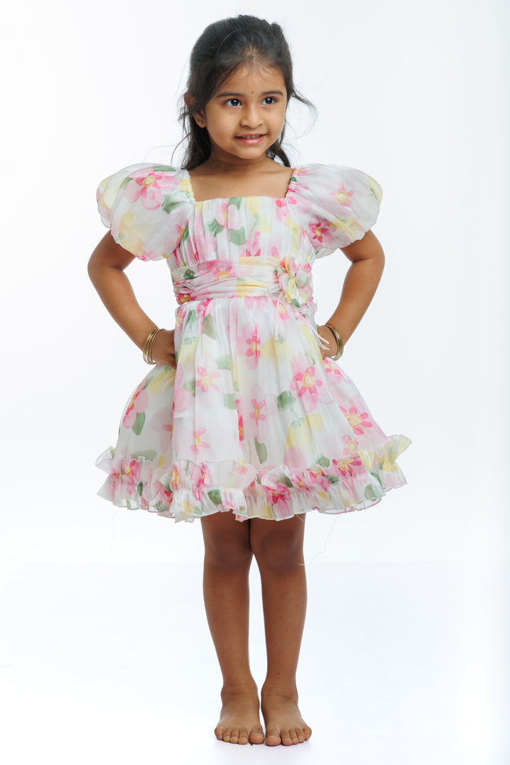 The Nesavu Girls Fancy Party Frock Girls Petal Pink Floral Party Frock - A Whirl of Elegance Nesavu 14 (6M) / Pink / Organza PF175B-14 Vibrant Pink Floral Frock for Girls | Joyful Party Wear | The Nesavu