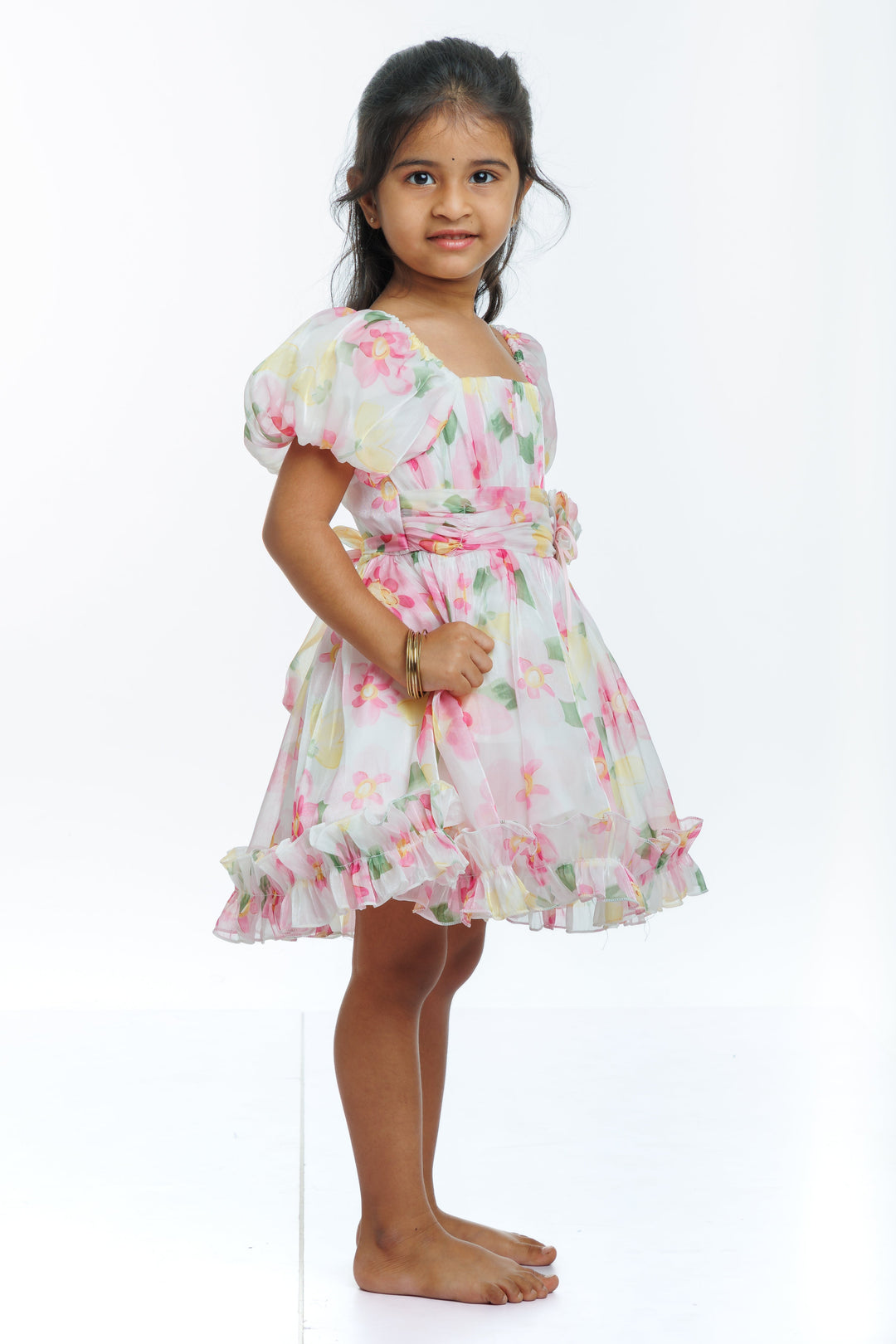 The Nesavu Girls Fancy Party Frock Girls Petal Pink Floral Party Frock - A Whirl of Elegance Nesavu Vibrant Pink Floral Frock for Girls | Joyful Party Wear | The Nesavu