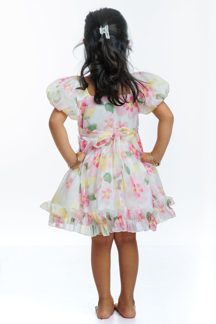 The Nesavu Girls Fancy Party Frock Girls Petal Pink Floral Party Frock - A Whirl of Elegance Nesavu Vibrant Pink Floral Frock for Girls | Joyful Party Wear | The Nesavu