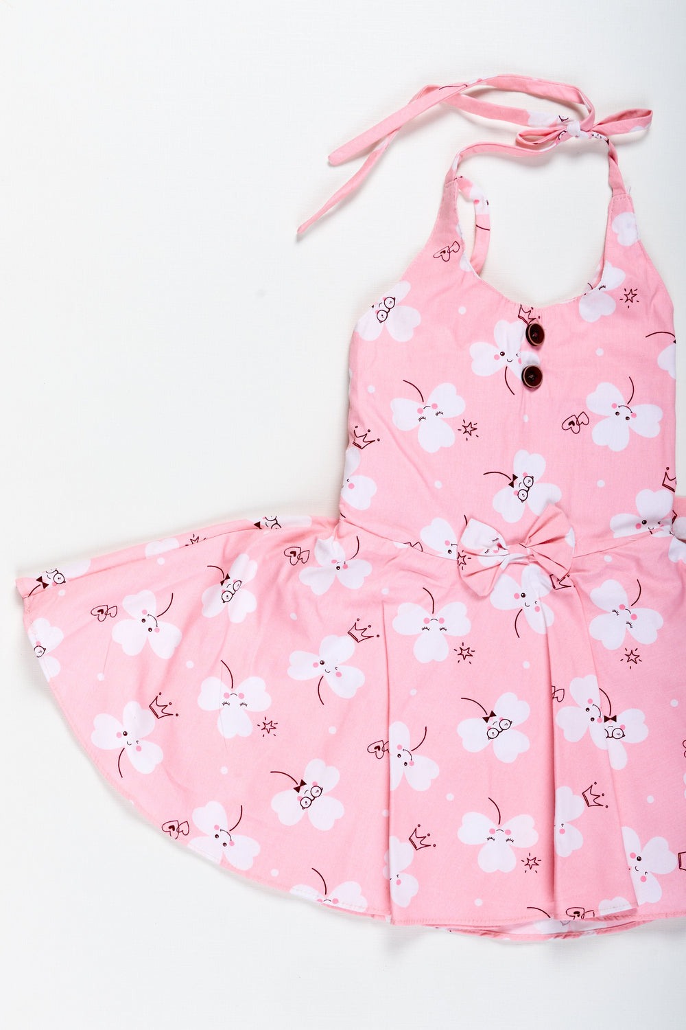 The Nesavu Girls Cotton Frock Girls Pink Cartoon Floral Frock with Bow and Pleats for Summer Outings Nesavu Nesavu Pink Floral Cotton Frock Cartoon Prints Playful Sleeveless Dress Toddler Girls