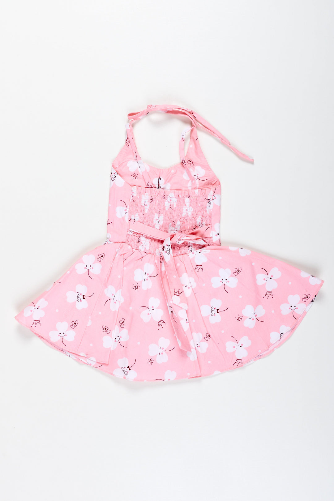 The Nesavu Girls Cotton Frock Girls Pink Cartoon Floral Frock with Bow and Pleats for Summer Outings Nesavu Nesavu Pink Floral Cotton Frock Cartoon Prints Playful Sleeveless Dress Toddler Girls