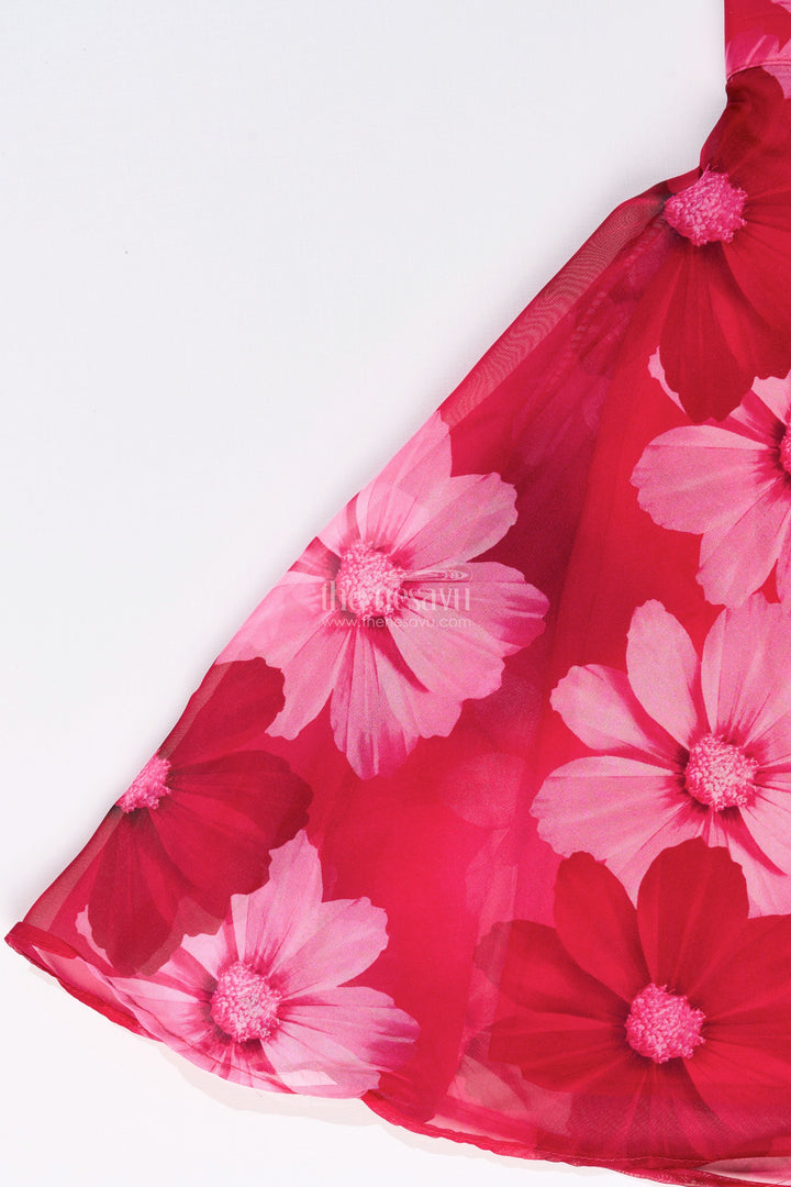 The Nesavu Girls Lehenga Choli Girls Pink Choli for Lehenga with Floral Organza Print and Scallop Cut Embroidery Nesavu Nesavu Girls Pink Choli Lehenga Floral Organza Print Embroidered Blouse