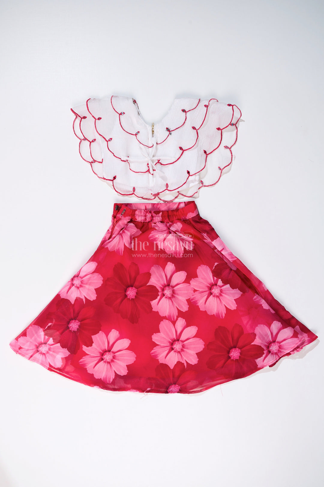 The Nesavu Girls Lehenga Choli Girls Pink Choli for Lehenga with Floral Organza Print and Scallop Cut Embroidery Nesavu Nesavu Girls Pink Choli Lehenga Floral Organza Print Embroidered Blouse
