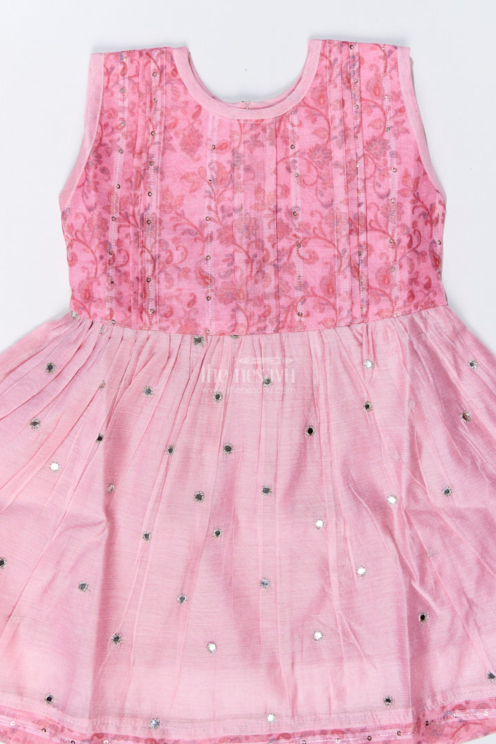 The Nesavu Girls Chanderi Frock Girls Pink Cotton Frock with Embroidery and Chanderi Fabric for Elegant Festive Wear Nesavu Nesavu Girls Pink Cotton Frock Chanderi Fabric Embroidery Print Festive Wear