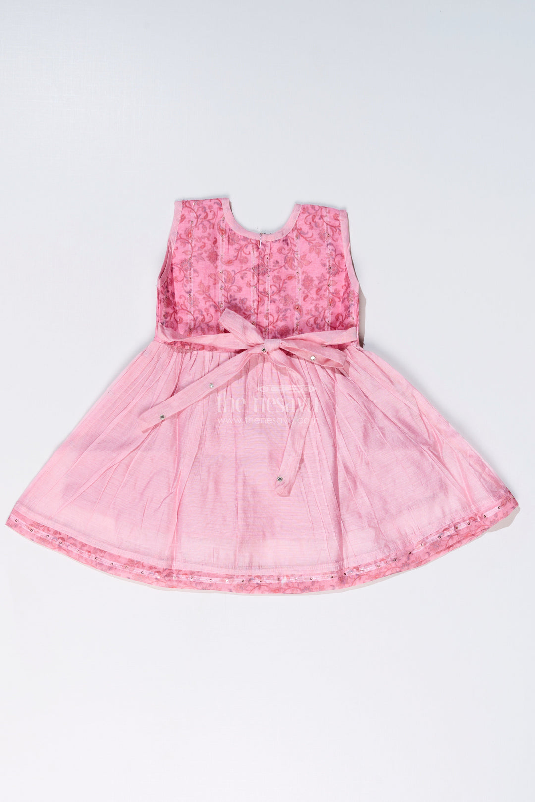 The Nesavu Girls Chanderi Frock Girls Pink Cotton Frock with Embroidery and Chanderi Fabric for Elegant Festive Wear Nesavu Nesavu Girls Pink Cotton Frock Chanderi Fabric Embroidery Print Festive Wear