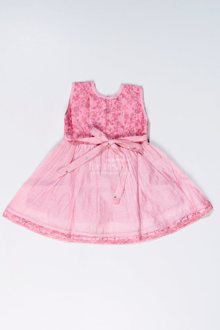 The Nesavu Girls Chanderi Frock Girls Pink Cotton Frock with Embroidery and Chanderi Fabric for Elegant Festive Wear Nesavu Nesavu Girls Pink Cotton Frock Chanderi Fabric Embroidery Print Festive Wear
