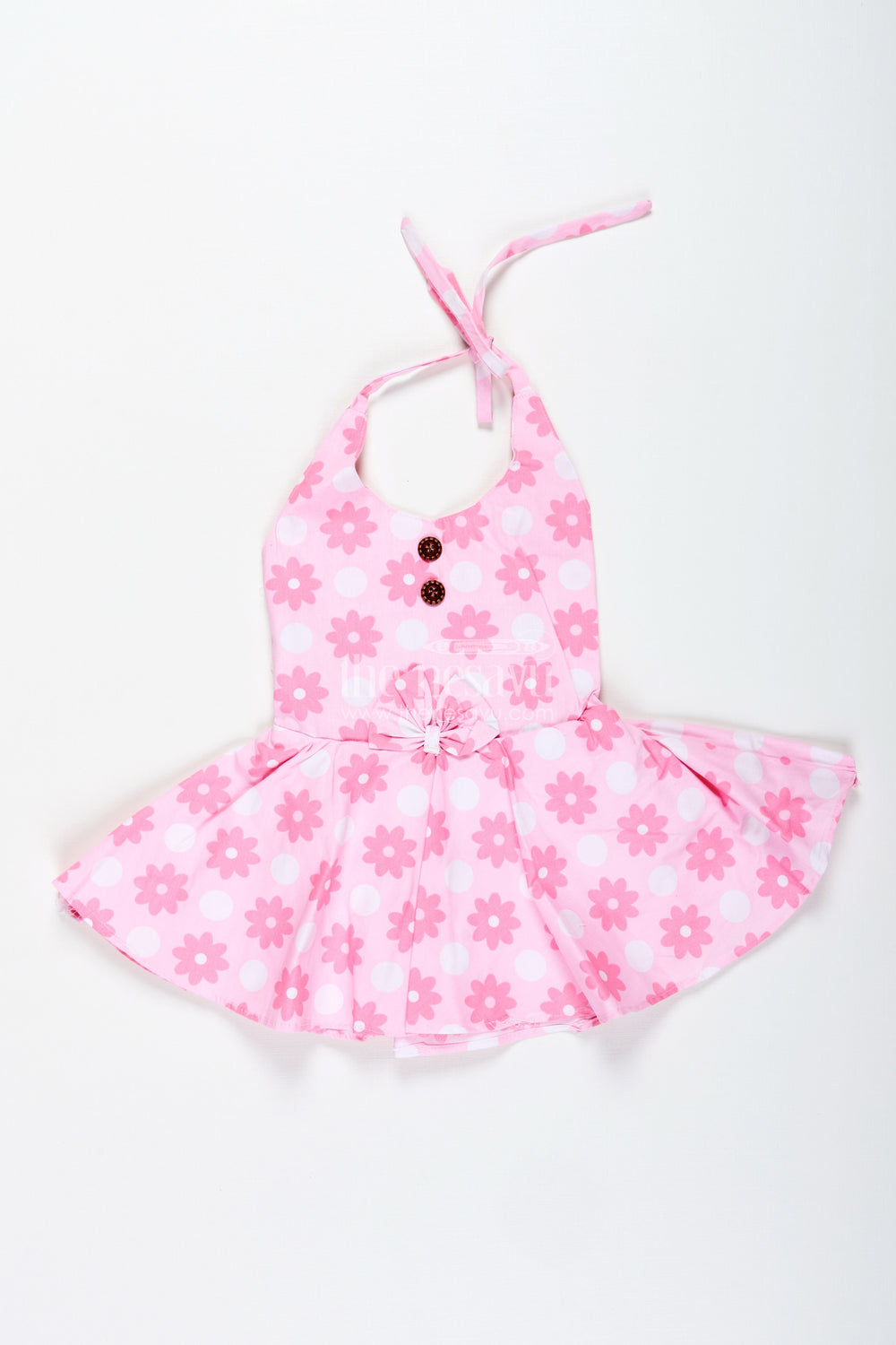 The Nesavu Girls Cotton Frock Girls Pink Cotton Frock with Polka Dot Floral Print for Playful Summer Days Nesavu 16 (1Y) / Pink GFC1888A-16 Nesavu Pink Cotton Frock Toddler Girls Sleeveless Polka Floral Dress Summer Fun