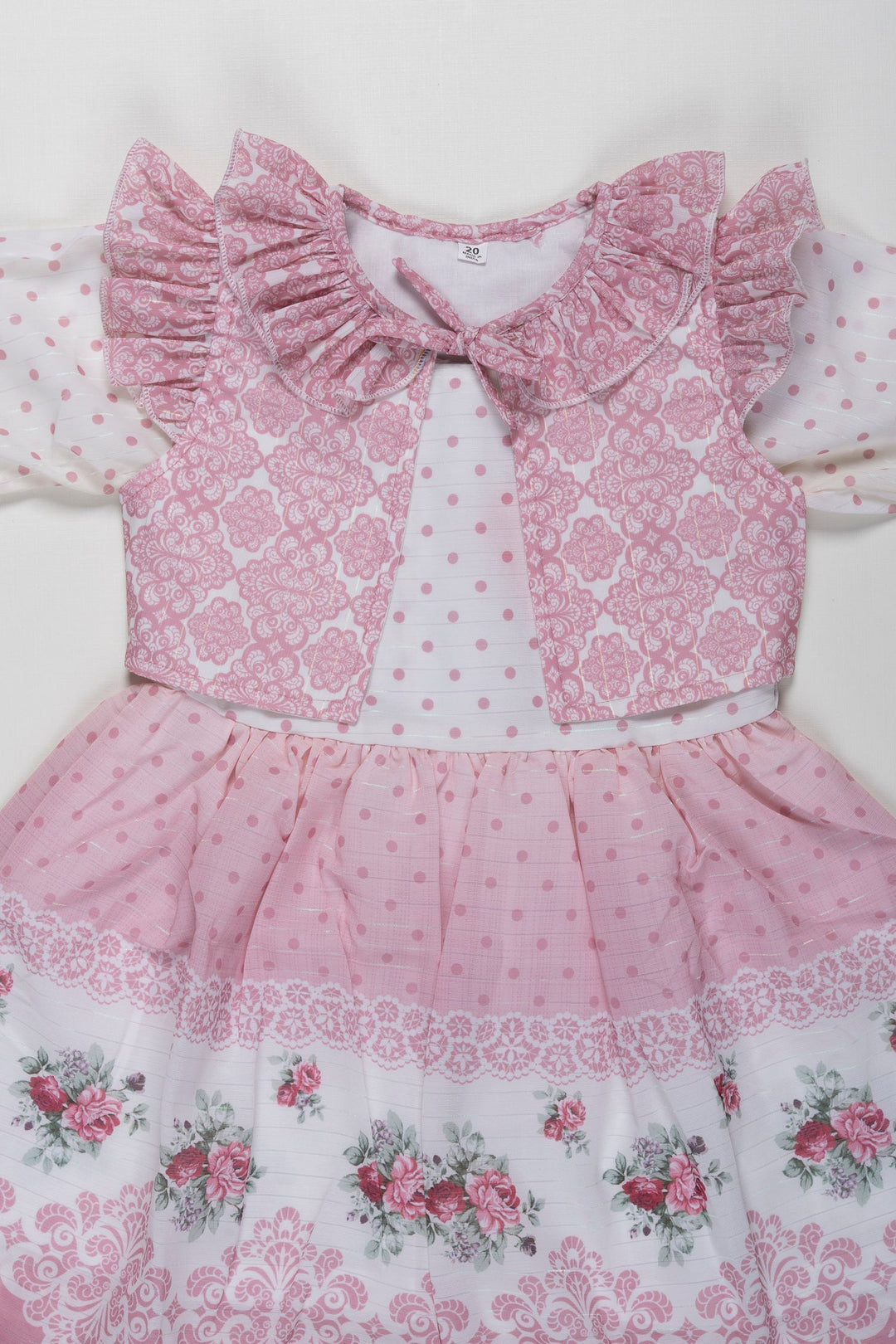 The Nesavu Girls Fancy Frock Girls Pink Fancy Frock with Lace Detailing and Matching Sheer Jacket Nesavu Buy Girls Pink Lace Fancy Frock with Sheer Jacket | Perfect Party Dress | The Nesavu