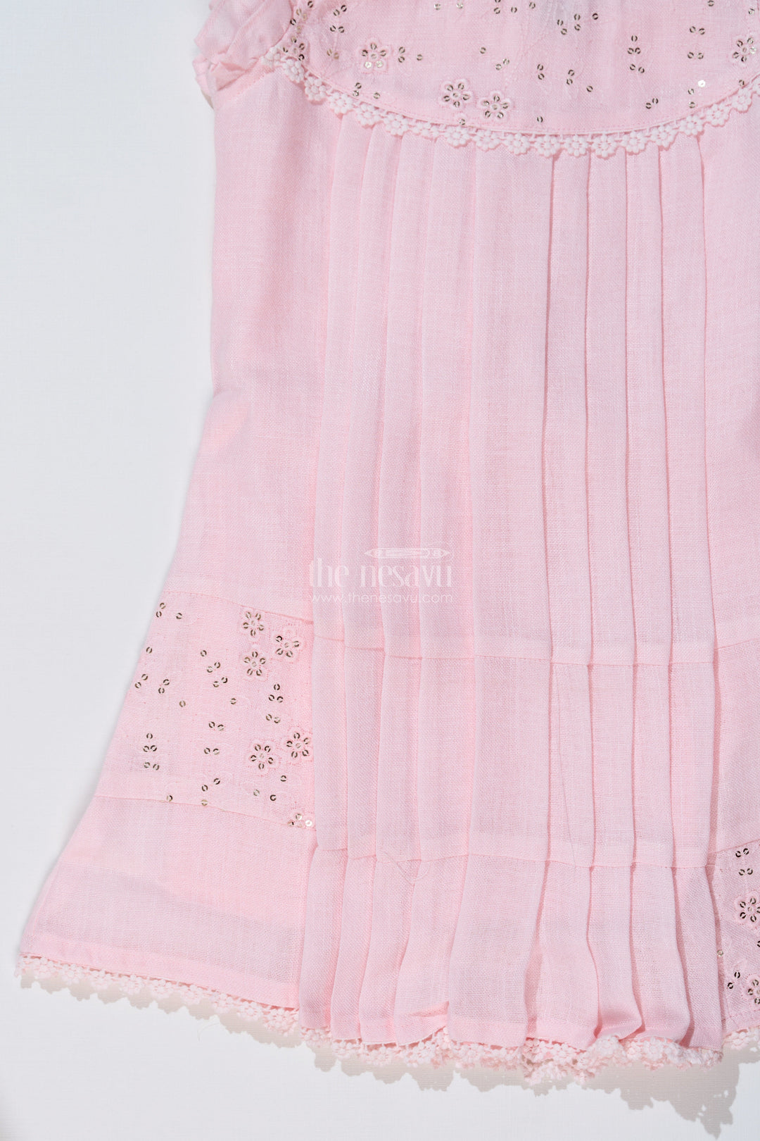 The Nesavu Girls Cotton Frock Girls Pink Frock for Kids with Floral Embroidery and Ruffled Sleeves for Special Occasions Nesavu Nesavu Girls Pink Frock Kids Embroidery Pleated Design Festive Wear