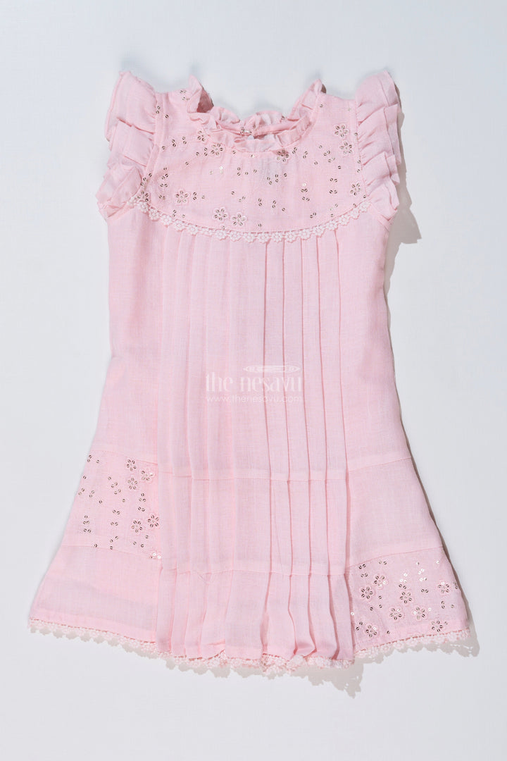 The Nesavu Girls Cotton Frock Girls Pink Frock for Kids with Floral Embroidery and Ruffled Sleeves for Special Occasions Nesavu Nesavu Girls Pink Frock Kids Embroidery Pleated Design Festive Wear