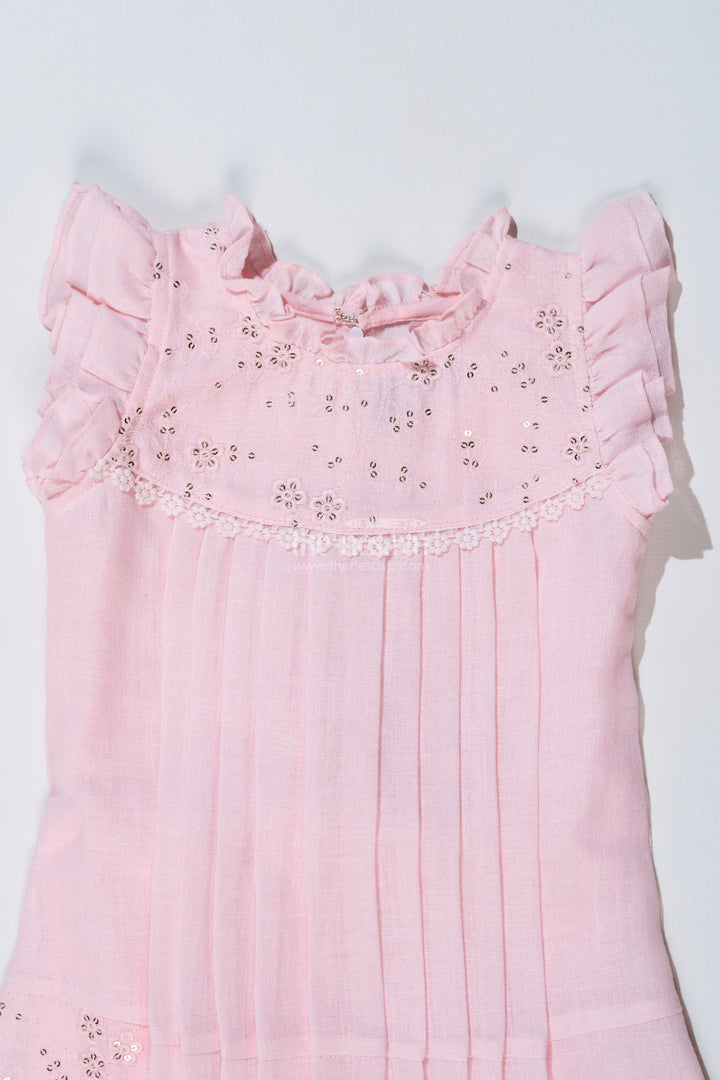 The Nesavu Girls Cotton Frock Girls Pink Frock for Kids with Floral Embroidery and Ruffled Sleeves for Special Occasions Nesavu Nesavu Girls Pink Frock Kids Embroidery Pleated Design Festive Wear