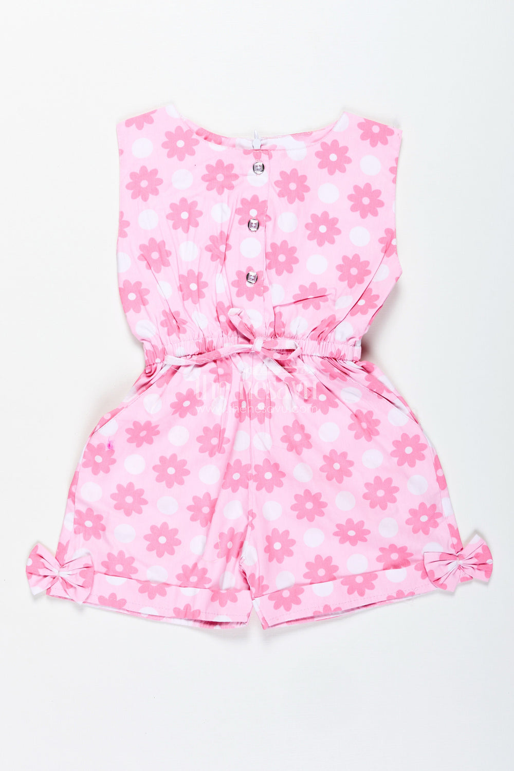 The Nesavu Girls Jumpsuit Girls Pink Jumpsuit with Daisy Print and Headband for Everyday Fun Nesavu 20 (3Y) / pink BFJ841A-20 Nesavu Girls Pink Daisy Print Jumpsuit Bow Headband Perfect Casual Summer Fun