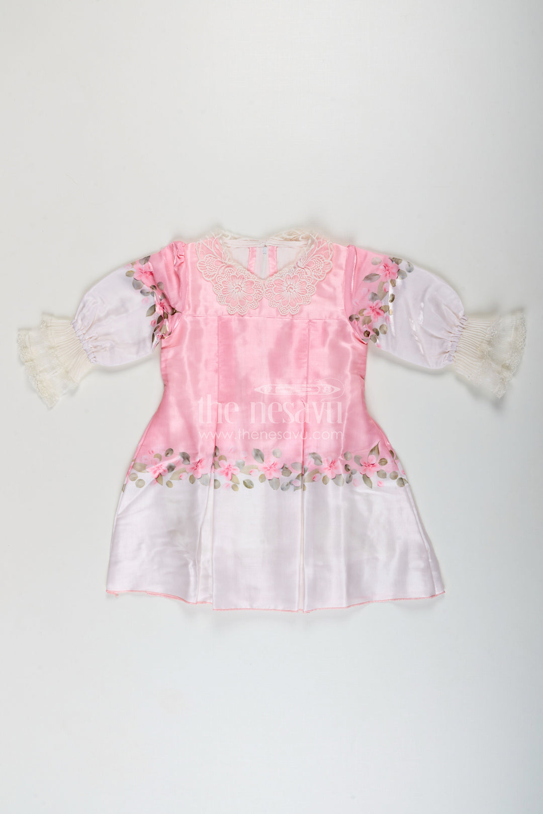 The Nesavu Girls Fancy Frock Girls pink organza frock with floral embroidery for festive wear Nesavu 20 (3Y) / Pink GFC1822A-20 Nesavu girls pink organza frock floral embroidery birthdays festive occasions