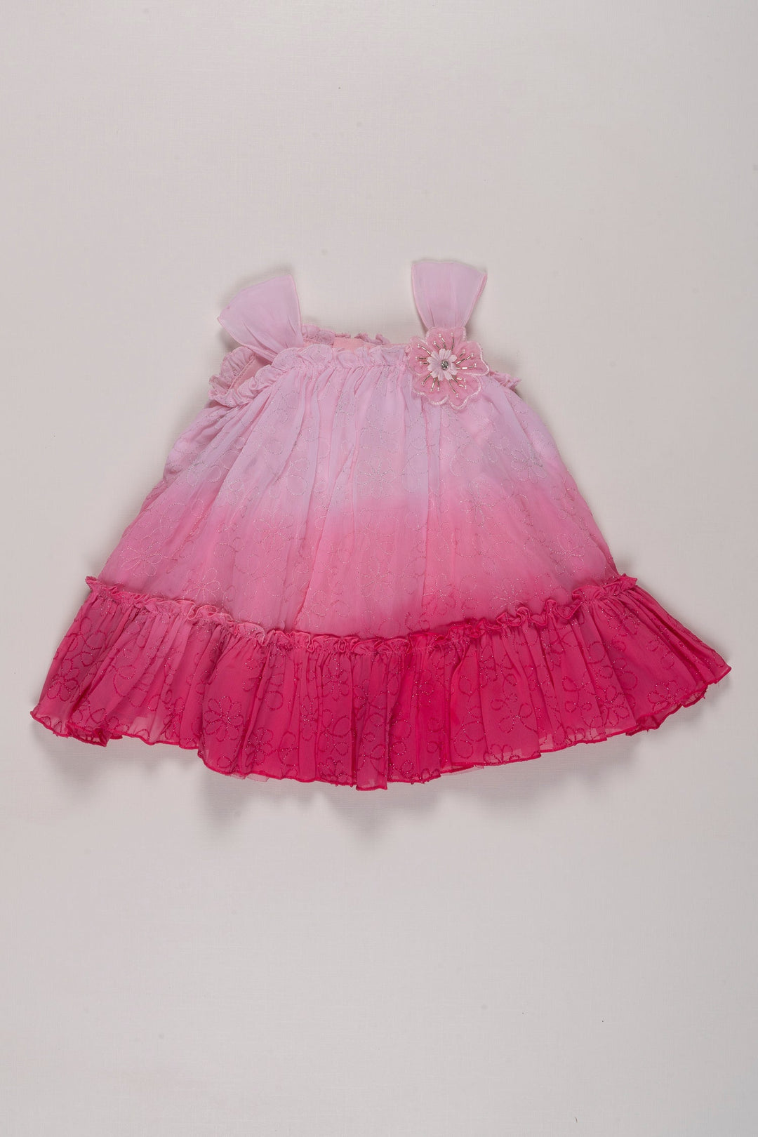 The Nesavu Girls Fancy Frock Girls Pink Princess Frock with Sparkling Tulle - Enchanted Evening Wear Nesavu 16 (1Y) / Pink GFC1225A-16 Girls Pink Party Frock | Sparkly Tulle Dress for Kids | The Nesavu