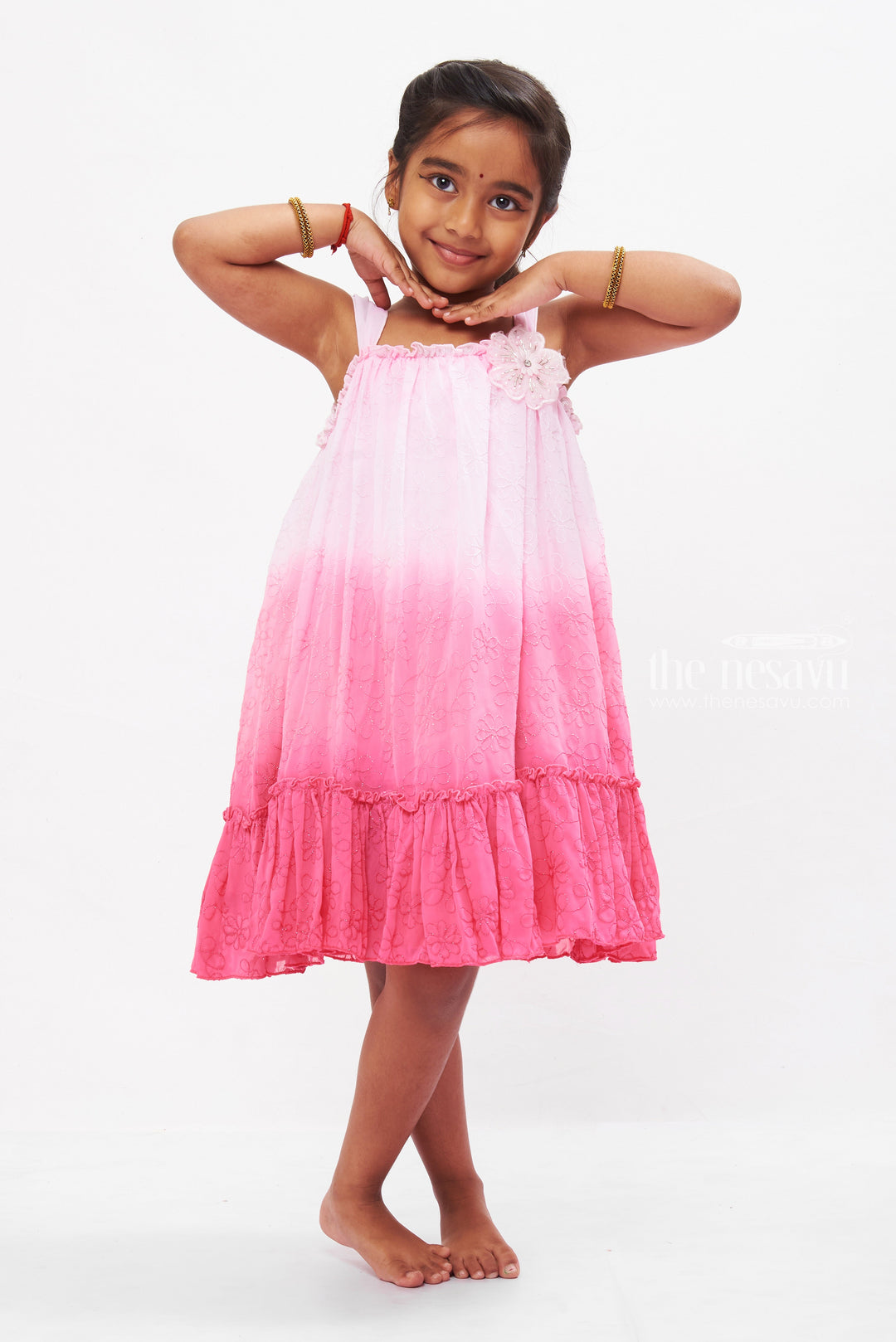 The Nesavu Girls Fancy Frock Girls Pink Princess Frock with Sparkling Tulle - Enchanted Evening Wear Nesavu 16 (1Y) / Pink GFC1225A-16 Girls Pink Party Frock | Sparkly Tulle Dress for Kids | The Nesavu