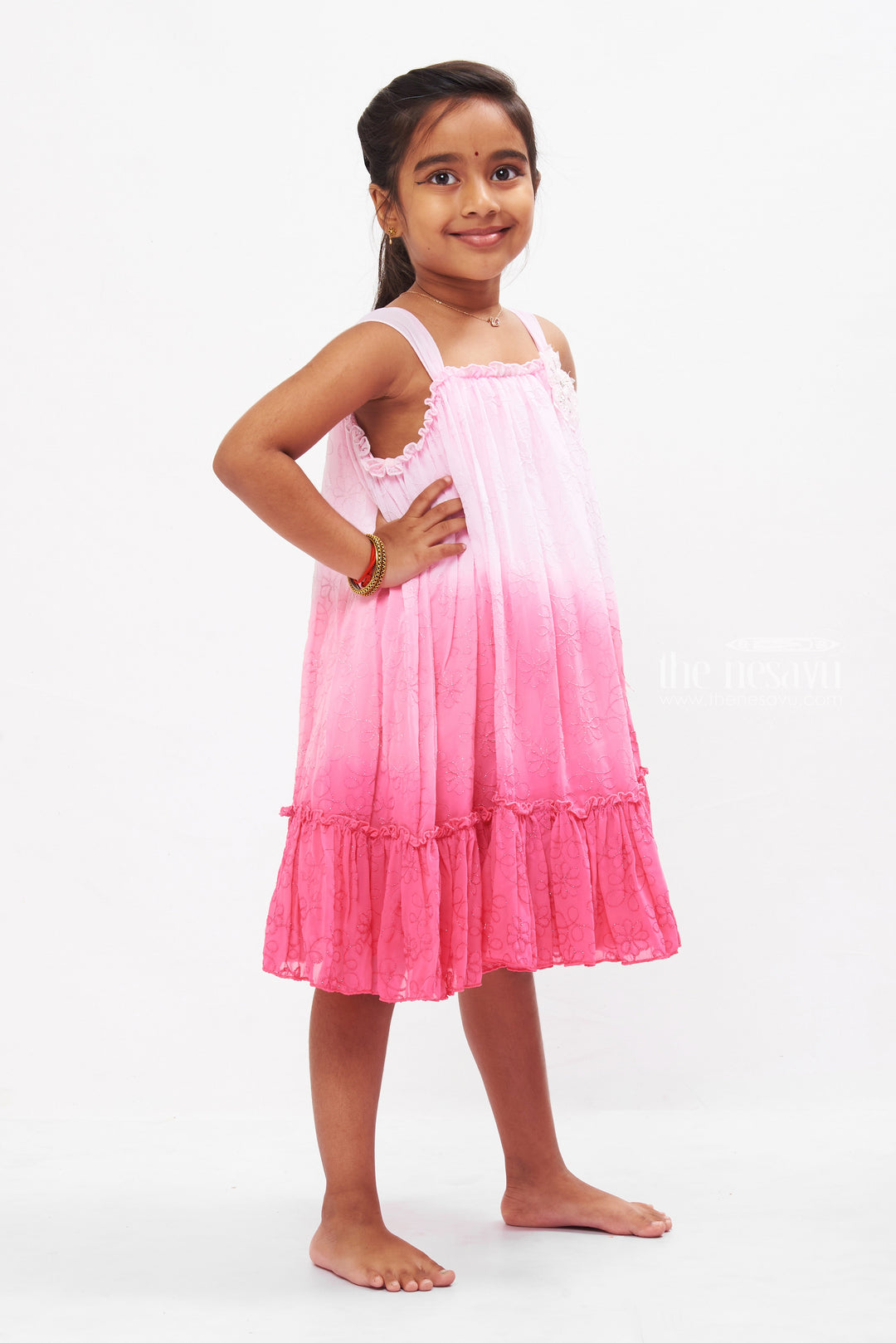 The Nesavu Girls Fancy Frock Girls Pink Princess Frock with Sparkling Tulle - Enchanted Evening Wear Nesavu Girls Pink Party Frock | Sparkly Tulle Dress for Kids | The Nesavu