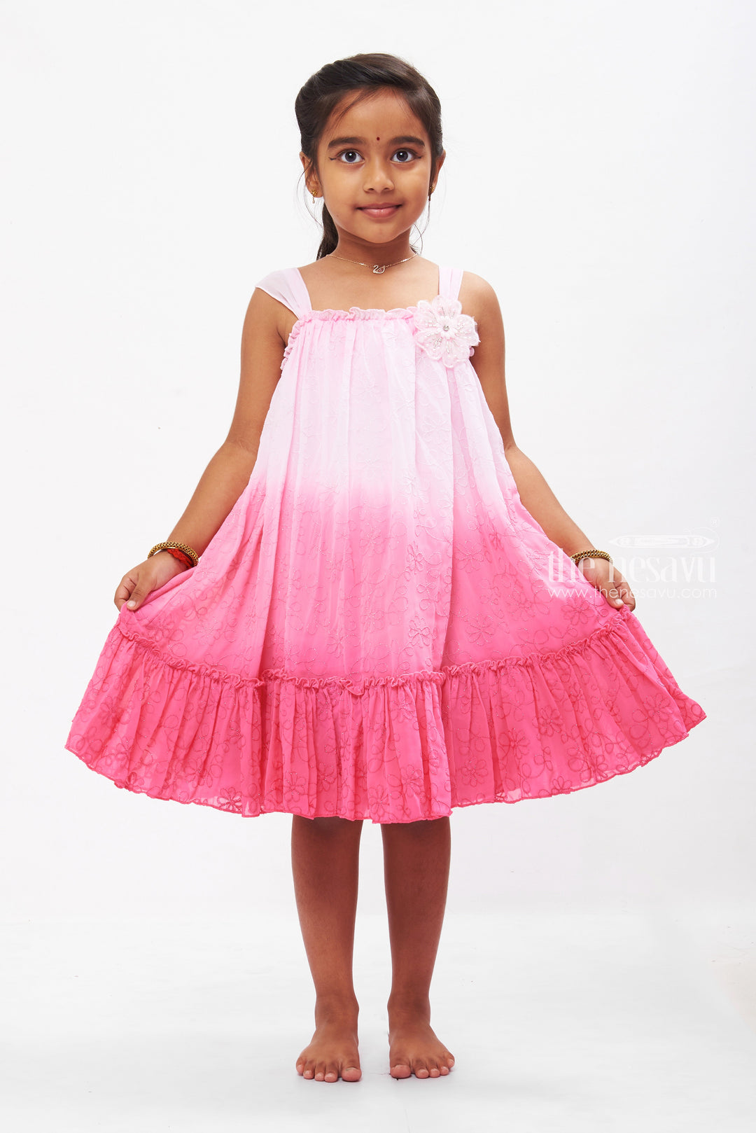The Nesavu Girls Fancy Frock Girls Pink Princess Frock with Sparkling Tulle - Enchanted Evening Wear Nesavu Girls Pink Party Frock | Sparkly Tulle Dress for Kids | The Nesavu