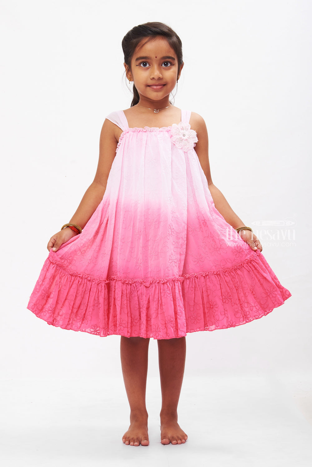 The Nesavu Girls Fancy Frock Girls Pink Princess Frock with Sparkling Tulle - Enchanted Evening Wear Nesavu Girls Pink Party Frock | Sparkly Tulle Dress for Kids | The Nesavu