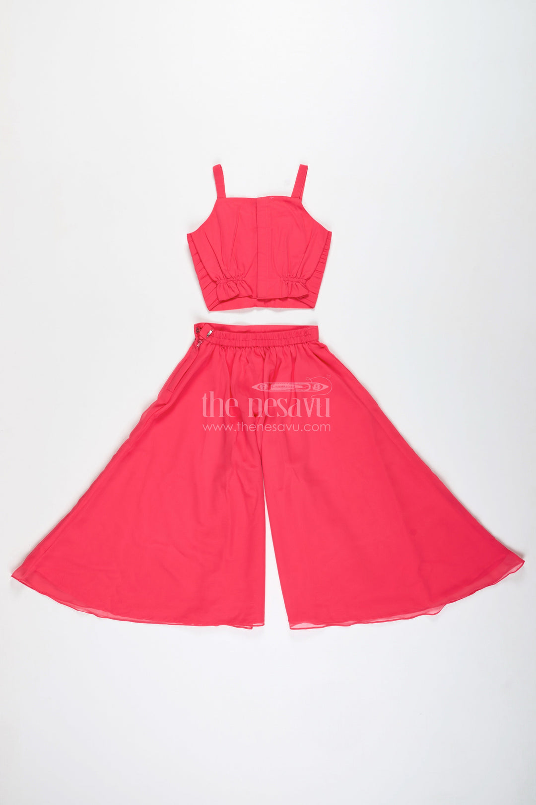 The Nesavu Girls Sharara / Plazo Set Girls Pink Sharara Set with Designer Embroidery for Celebrations Nesavu Nesavu Girls Pink Sharara Set Embroidered Jacket Georgette Festive Outfit Weddings Events