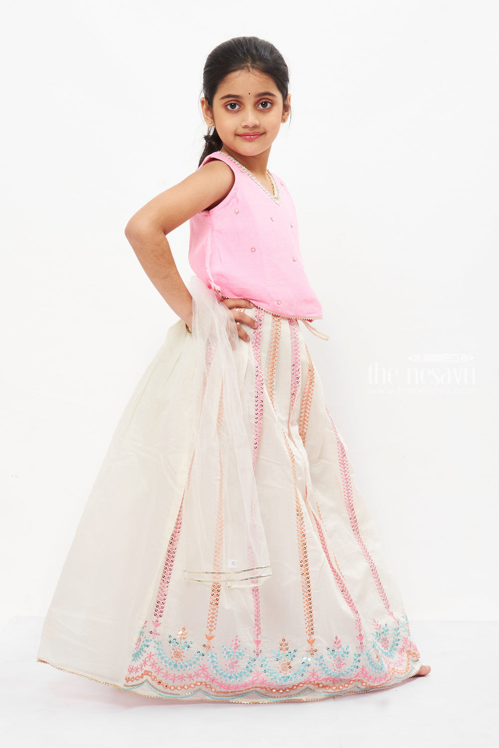The Nesavu Girls Lehenga Choli Girls Pink & White Embroidered Chaniya Choli: Perfect for Diwali, Eid & Festive Occasions Nesavu Buy Girls' Festive Lehenga Choli: Embroidered Ethnic Wear for Diwali, Eid & More Festivals | The Nesavu