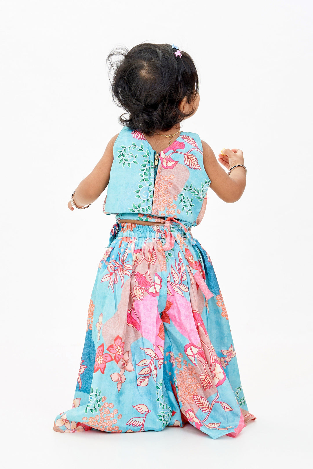 The Nesavu Girls Sharara / Plazo Set Girls Plazo Choli with Jacket and Floral Print Design for a Graceful Ethnic Look Nesavu Nesavu Girls Plazo Choli Jacket Floral Print Weddings Festive Wear