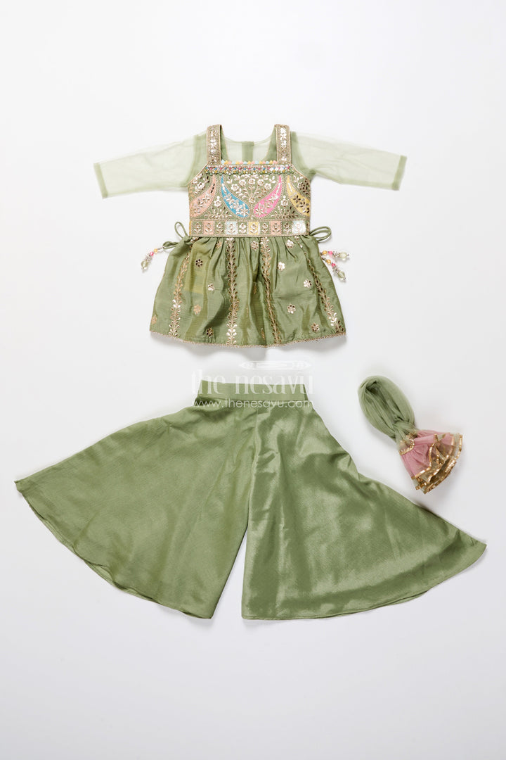 The Nesavu Girls Sharara / Plazo Set Girls Plazo Set for Cultural Events and School Ethnic Day Nesavu Nesavu girls plazo set viscose silk embroidered jacket  perfect cultural day festive occasions