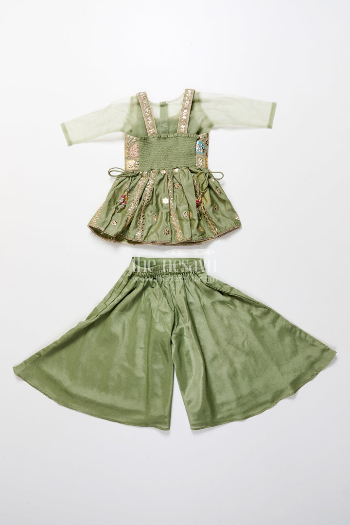 The Nesavu Girls Sharara / Plazo Set Girls Plazo Set for Cultural Events and School Ethnic Day Nesavu Nesavu girls plazo set viscose silk embroidered jacket  perfect cultural day festive occasions