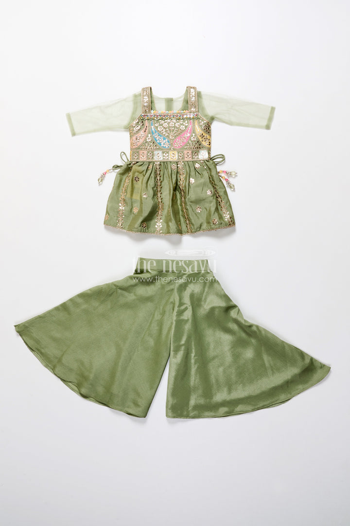 The Nesavu Girls Sharara / Plazo Set Girls Plazo Set for Cultural Events and School Ethnic Day Nesavu Nesavu girls plazo set viscose silk embroidered jacket  perfect cultural day festive occasions