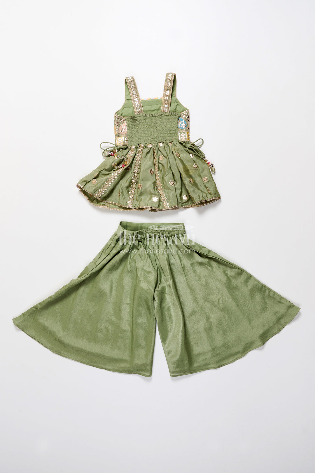 The Nesavu Girls Sharara / Plazo Set Girls Plazo Set for Cultural Events and School Ethnic Day Nesavu Nesavu girls plazo set viscose silk embroidered jacket  perfect cultural day festive occasions